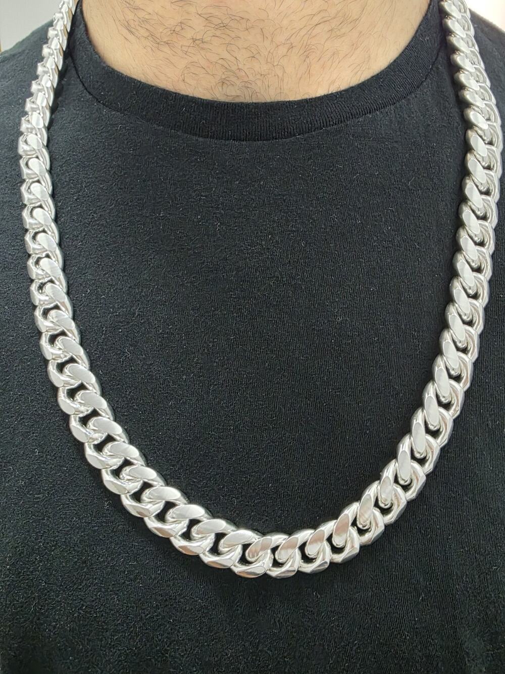 Miami Cuban Link Chain Sterling Silver 925 Necklaces 30" Inches